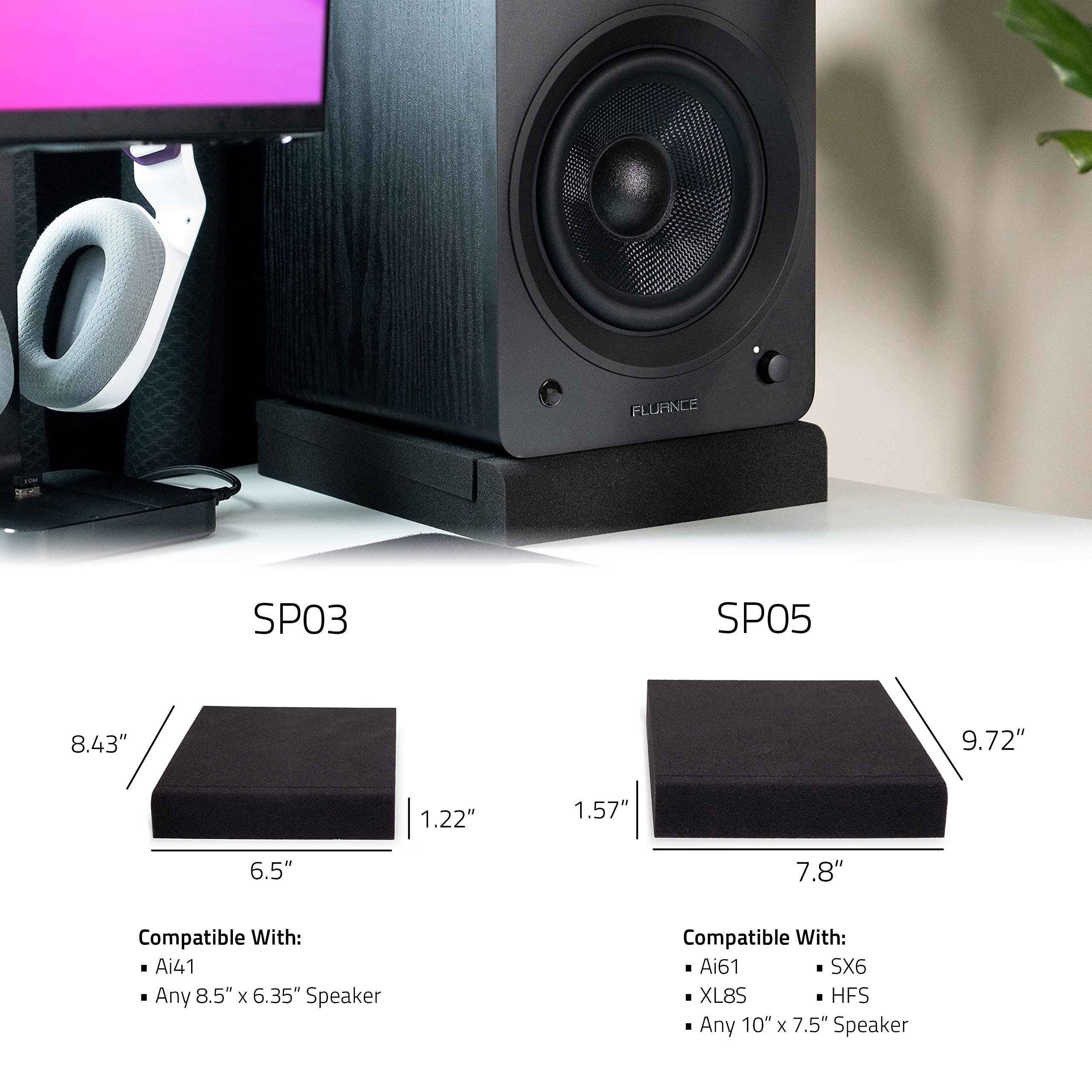Fluance High Density Acoustic Foam Isolation Pads for Bookshelf